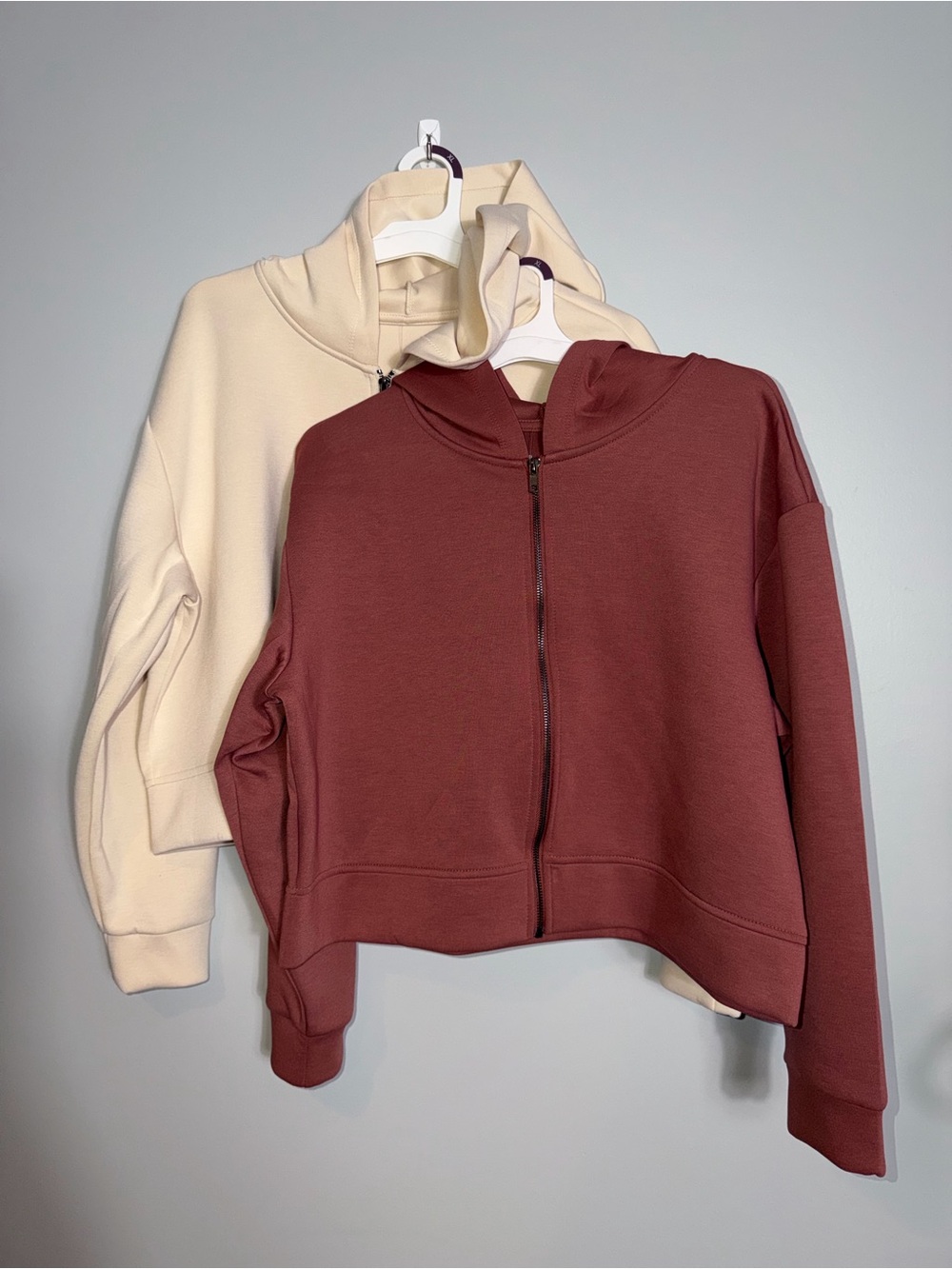 Cropped Bomber Jacket in Mauve-Brown and Cream